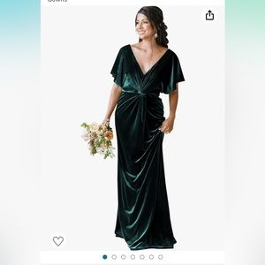 Velvet bridesmaid dress with ruffle sleeves v-neck